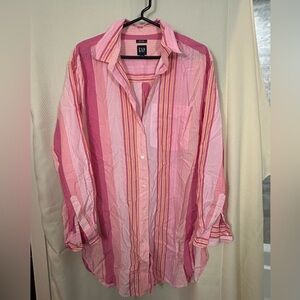 GAP Women’s Multicolor Striped Button Down Tunic Shirt Size M Tall
